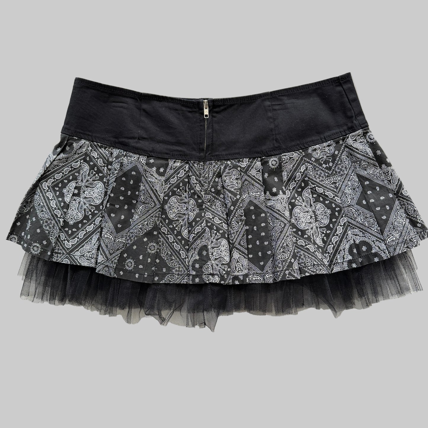 Royal Bones Black White Bandana Pleated Mini Skirt XL
