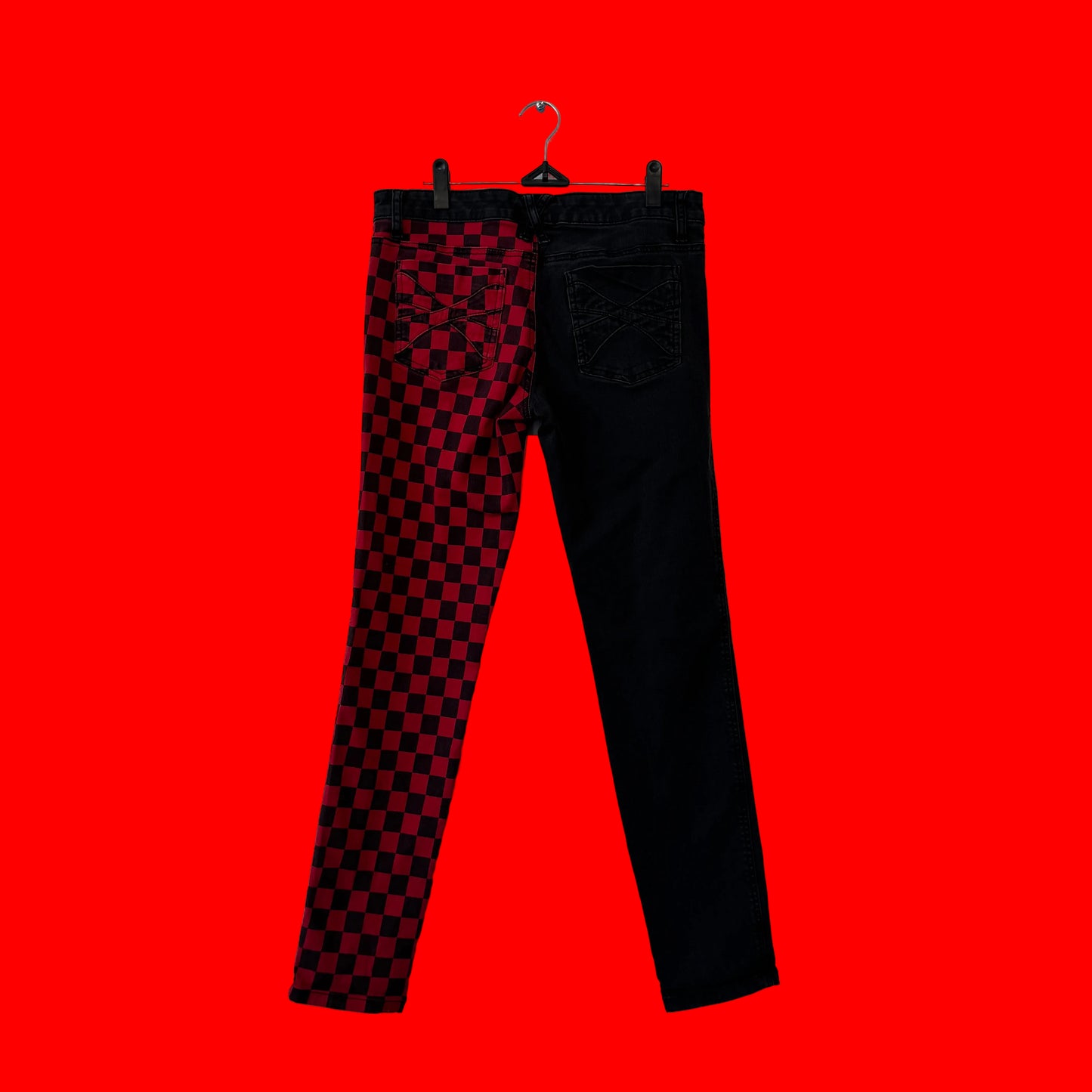 Royal Bones By Tripp Black & Red Checkered Split Leg Skinny Jeans