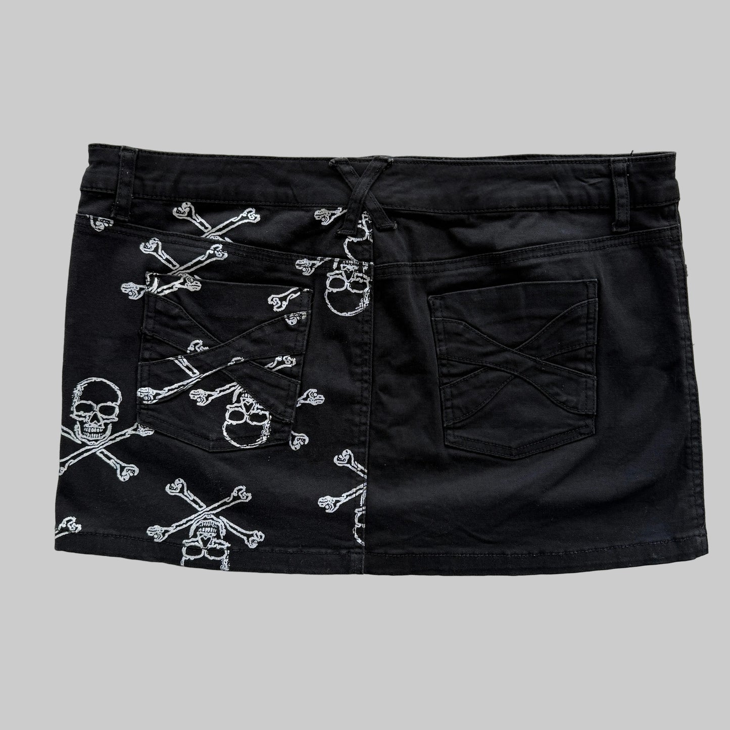 Royal Bones Skull Crossbones Split Denim Mini Skirt XL