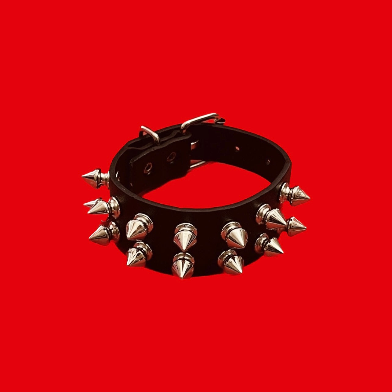 Spike 2 Row Buckle Faux Leather Bracelet