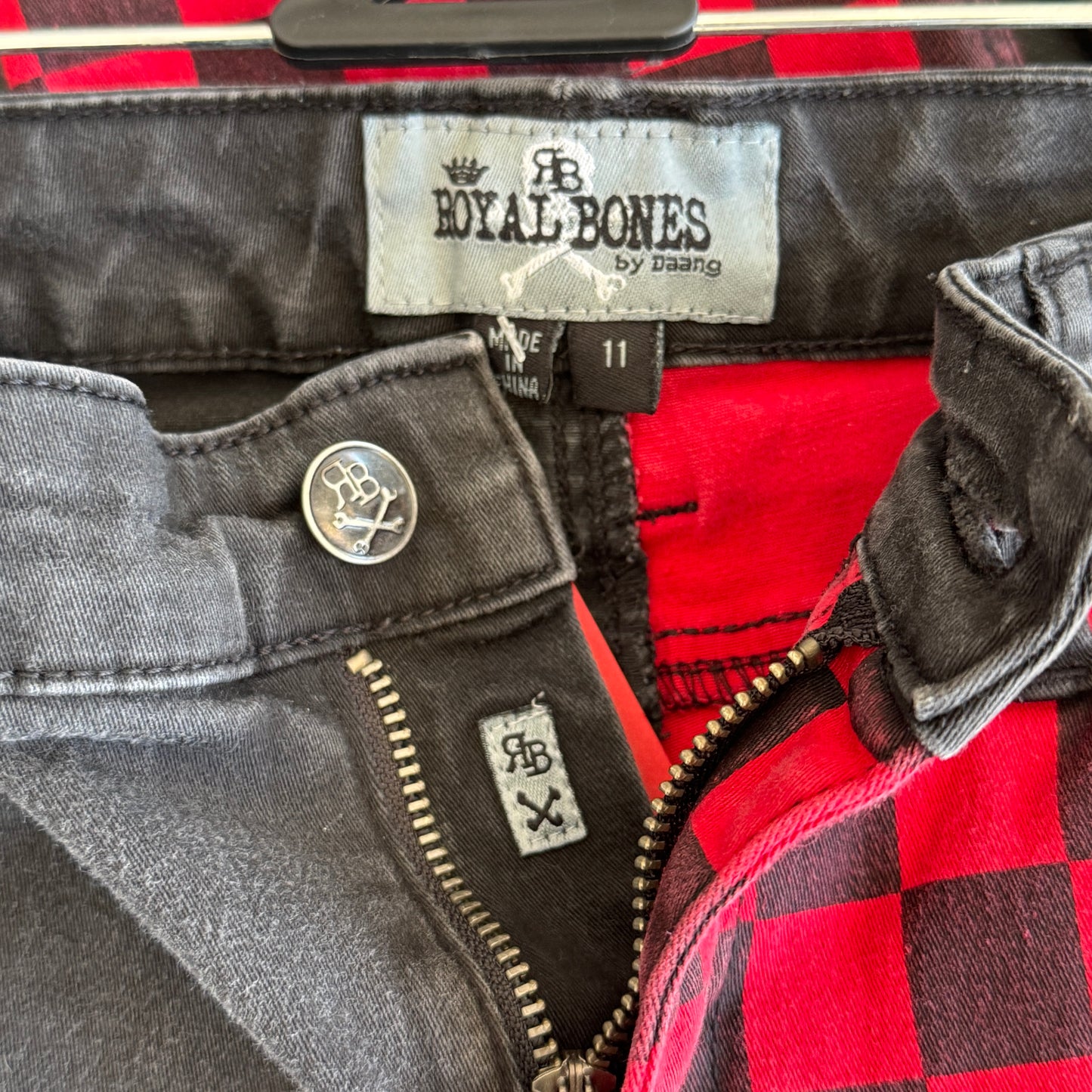 Royal Bones By Tripp Black & Red Checkered Split Leg Skinny Jeans
