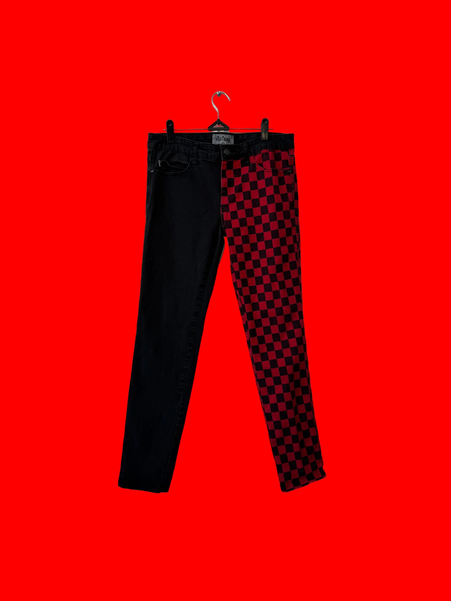 Royal Bones By Tripp Black & Red Checkered Split Leg Skinny Jeans