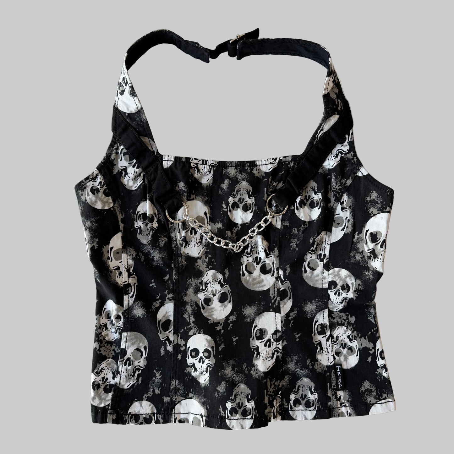 Tripp NYC Chain Skull Halter Corset Top