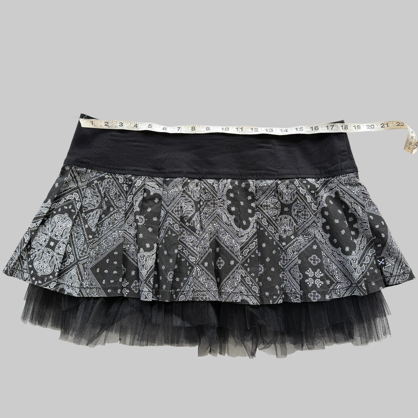 Royal Bones Black White Bandana Pleated Mini Skirt XL