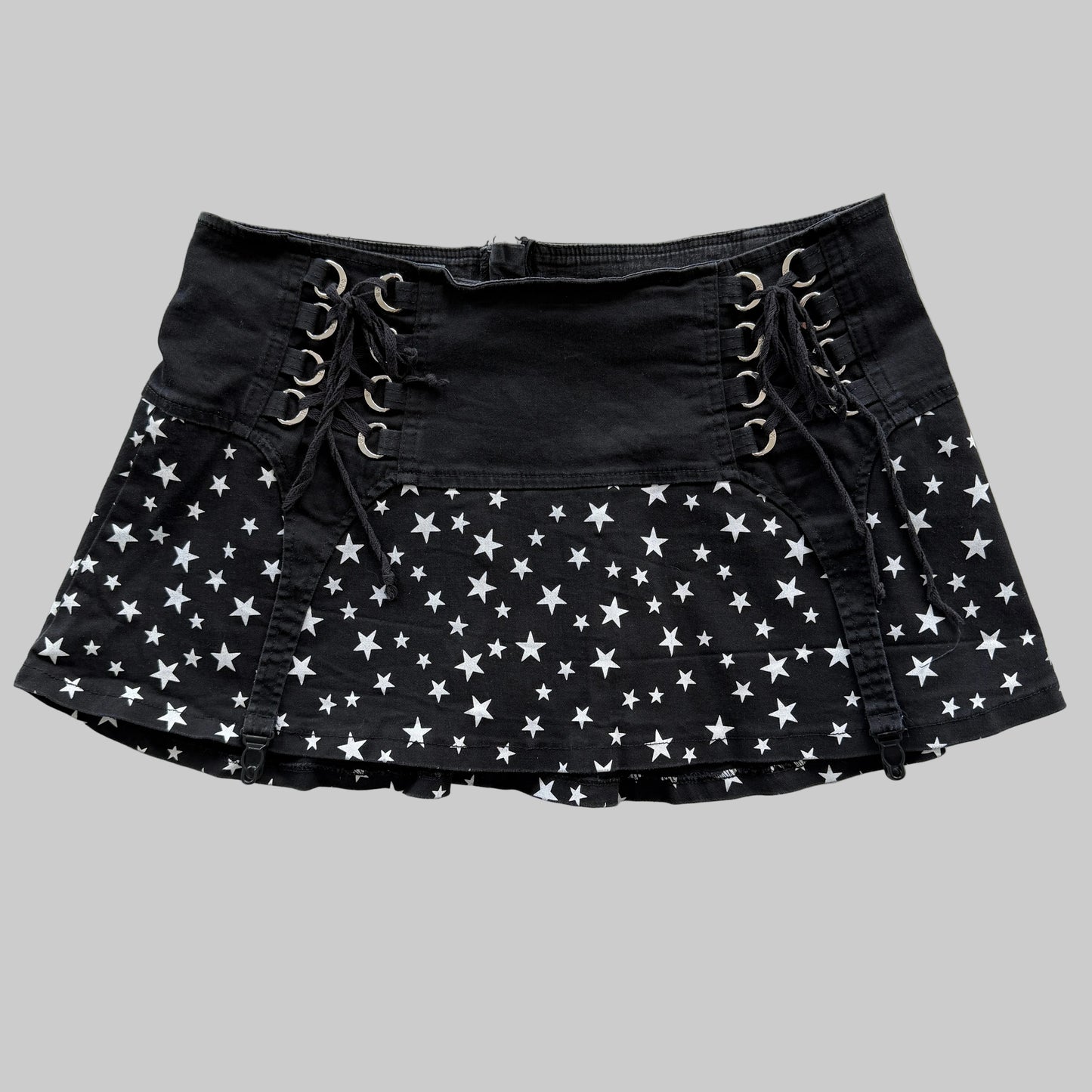 Royal Bones Lace Up Star Print Garter Pleated Skirt XL