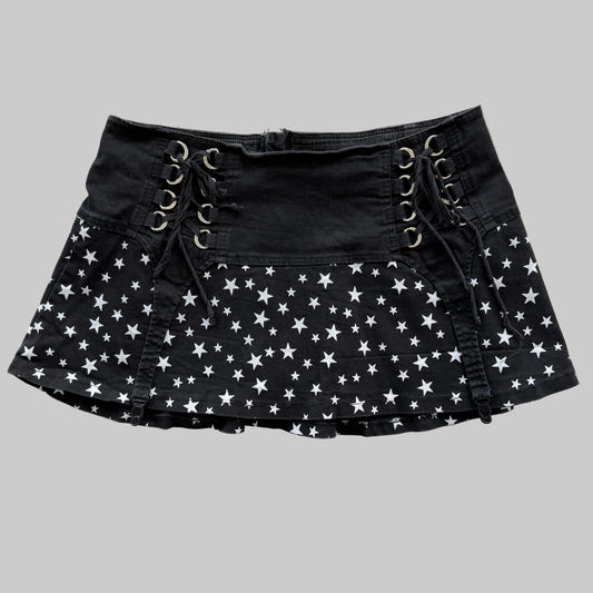 Royal Bones Lace Up Star Print Garter Pleated Skirt XL