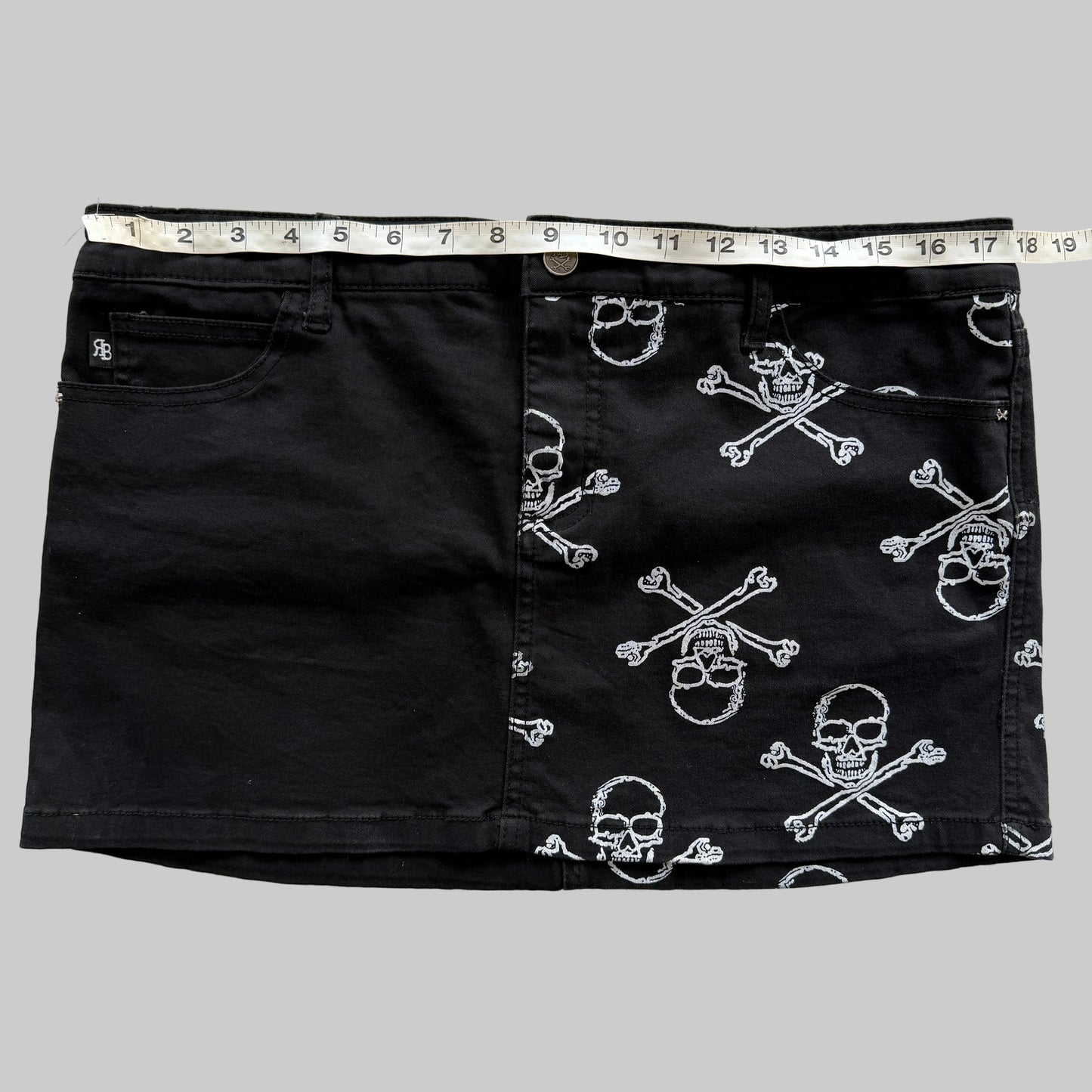 Royal Bones Skull Crossbones Split Denim Mini Skirt XL
