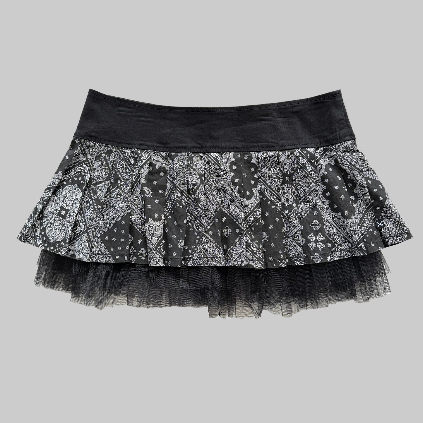 Royal Bones Black White Bandana Pleated Mini Skirt XL
