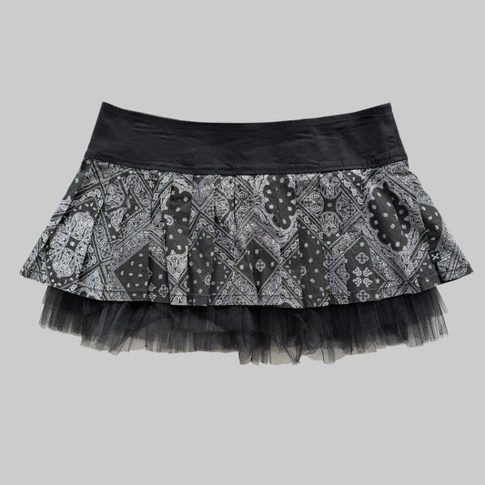 Royal Bones Black White Bandana Pleated Mini Skirt XL