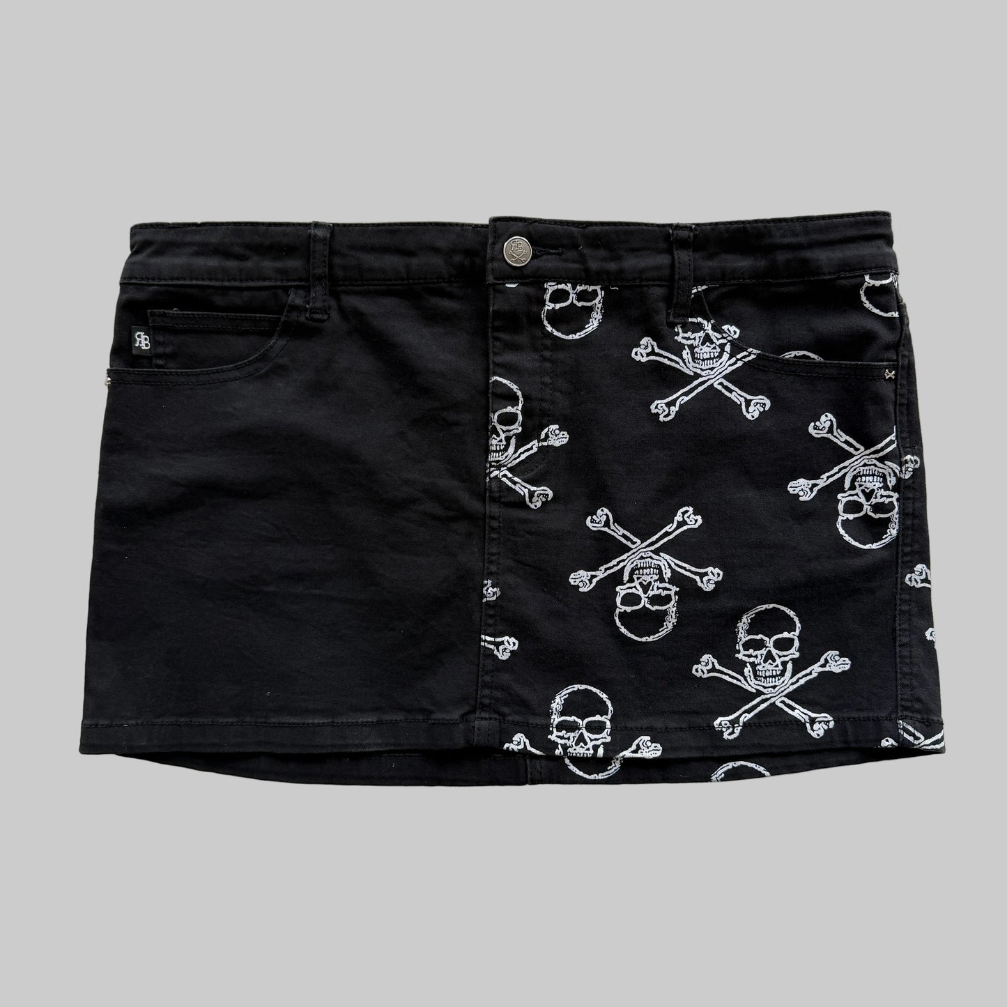 Royal Bones Skull Crossbones Split Denim Mini Skirt XL