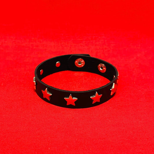 Star Stud Snap Button Faux Leather Bracelet